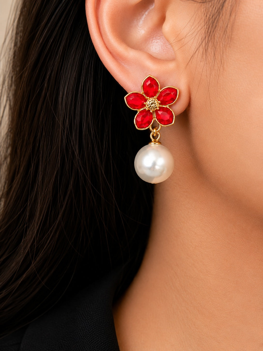 Golden Bloom Pearl Earrings