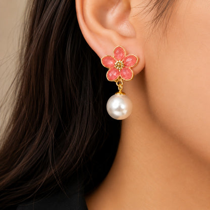 Golden Bloom Pearl Earrings