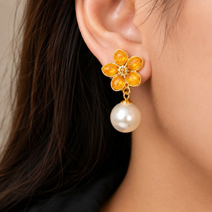 Golden Bloom Pearl Earrings