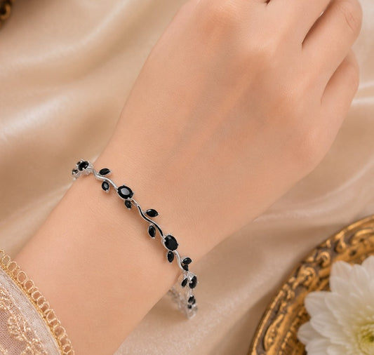 Silver Leaf Gemstone Bracelet