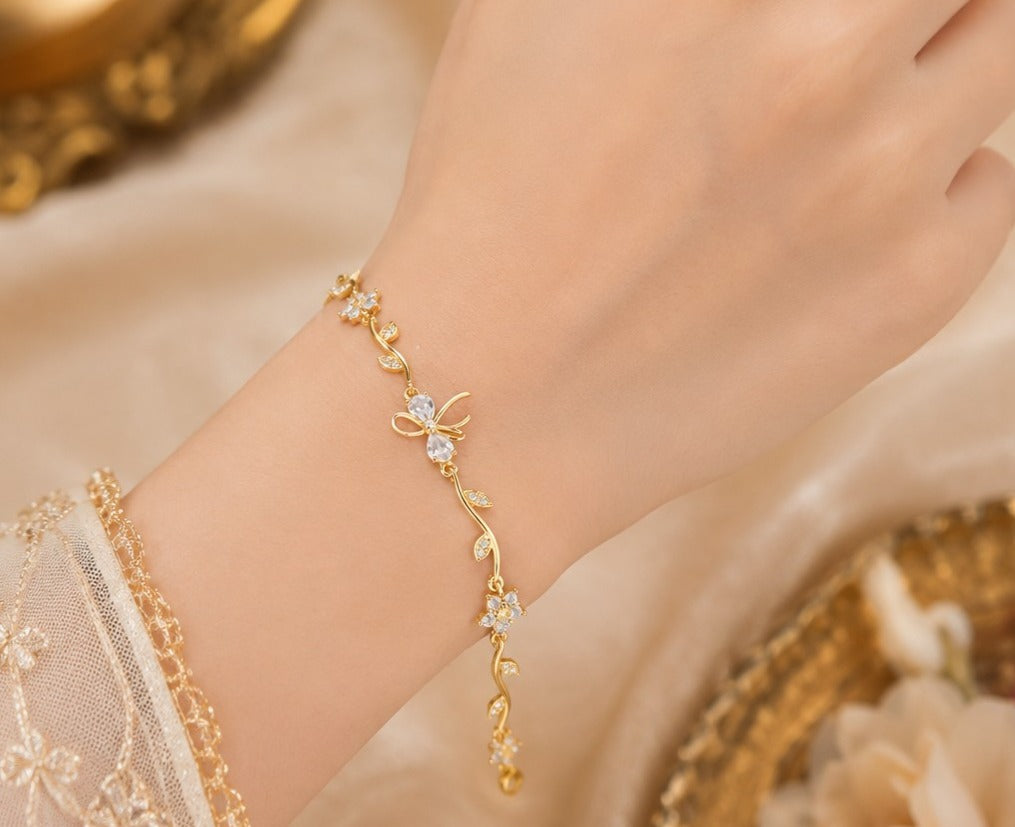 Golden Bow Floral Bracelet