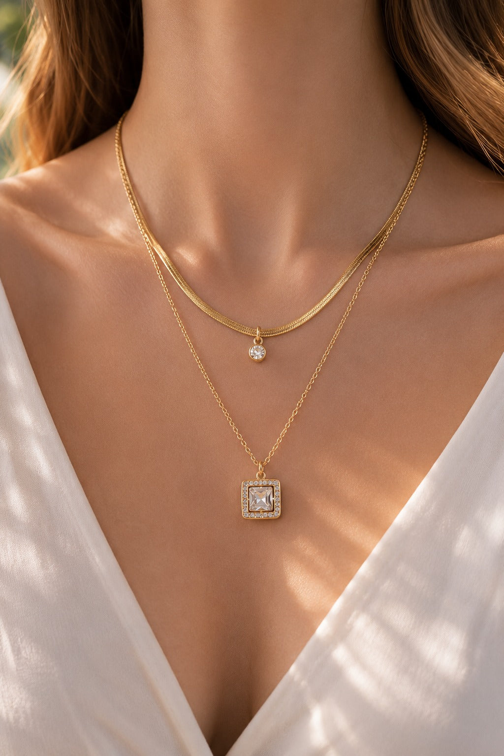 Layered Gold Gemstone Necklaces