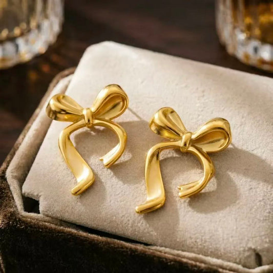 Golden Bow Ribbon Earrings