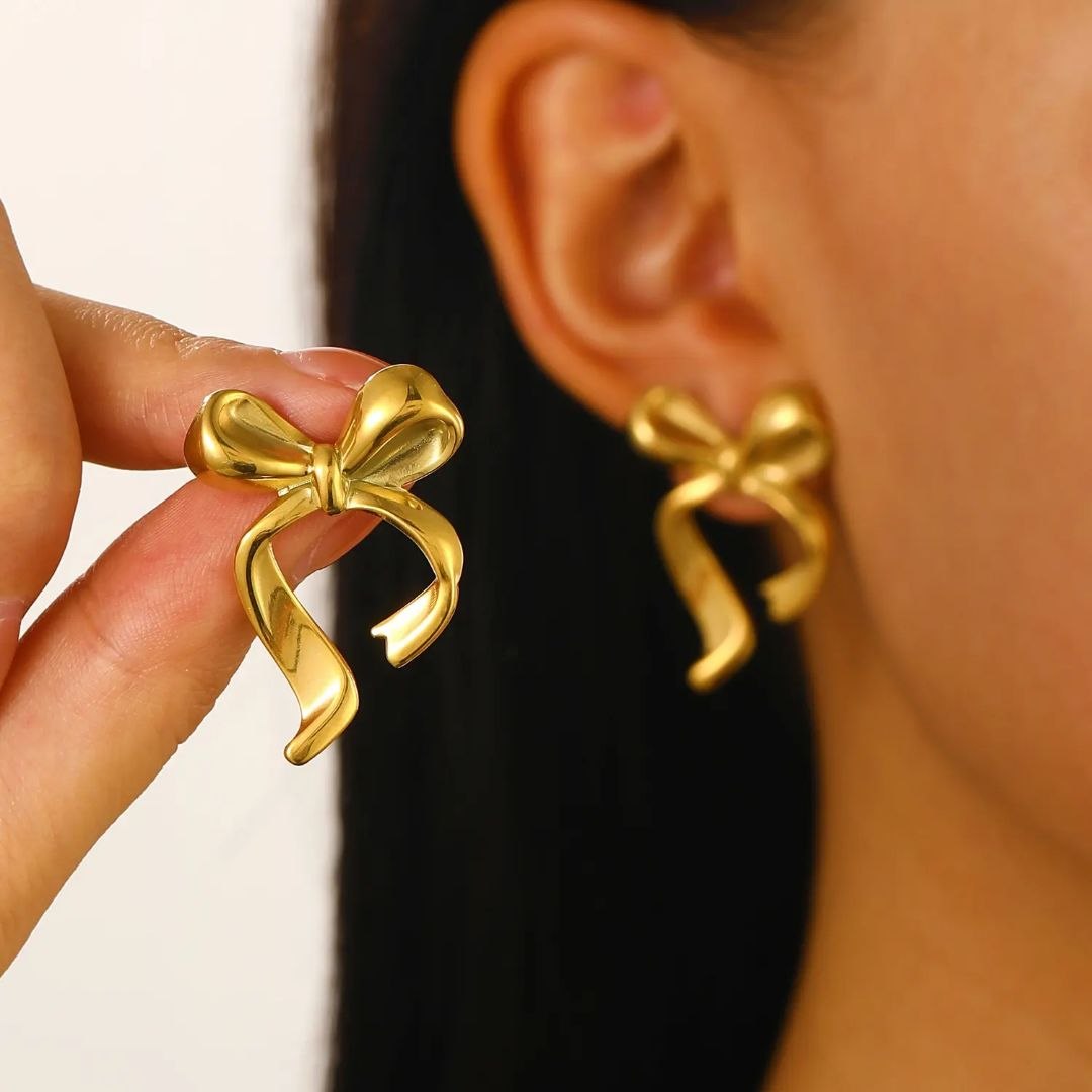 Golden Bow Ribbon Earrings