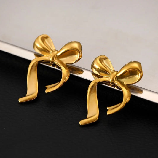 Golden Bow Ribbon Earrings