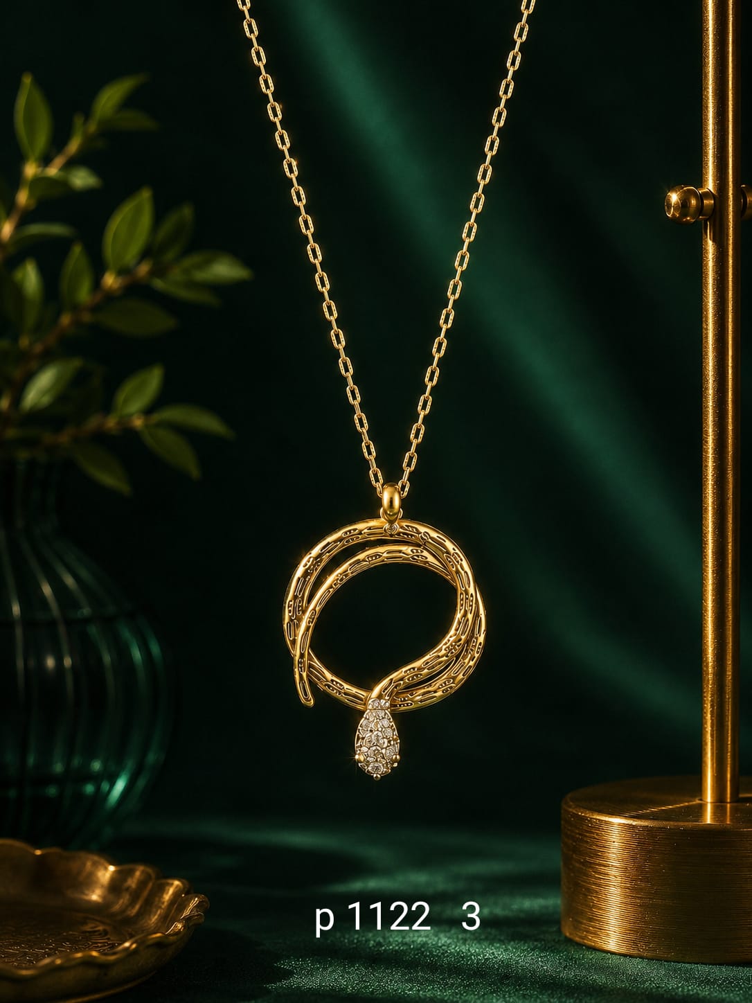 Golden Serpent Engraved Pendant Necklace