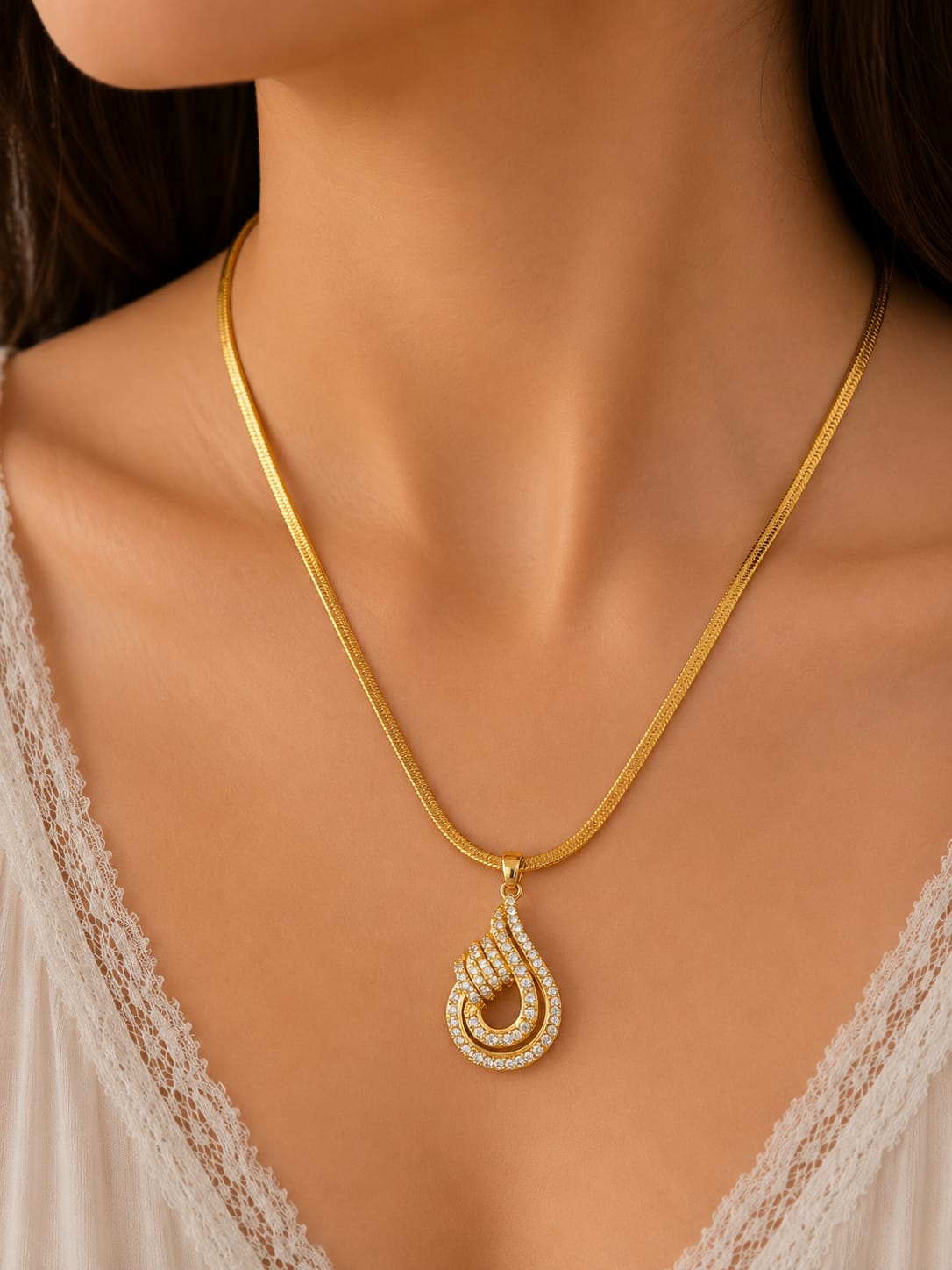 Golden Teardrop Loop Pendant Necklace