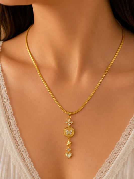 Golden Butterfly, Star & Heart Pendant Necklace