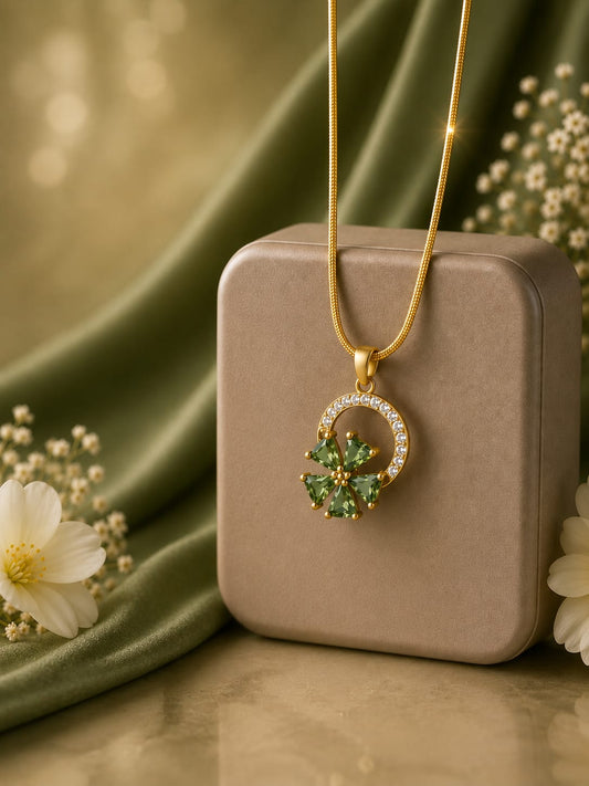 Golden Floral Gemstone Pendant Necklace