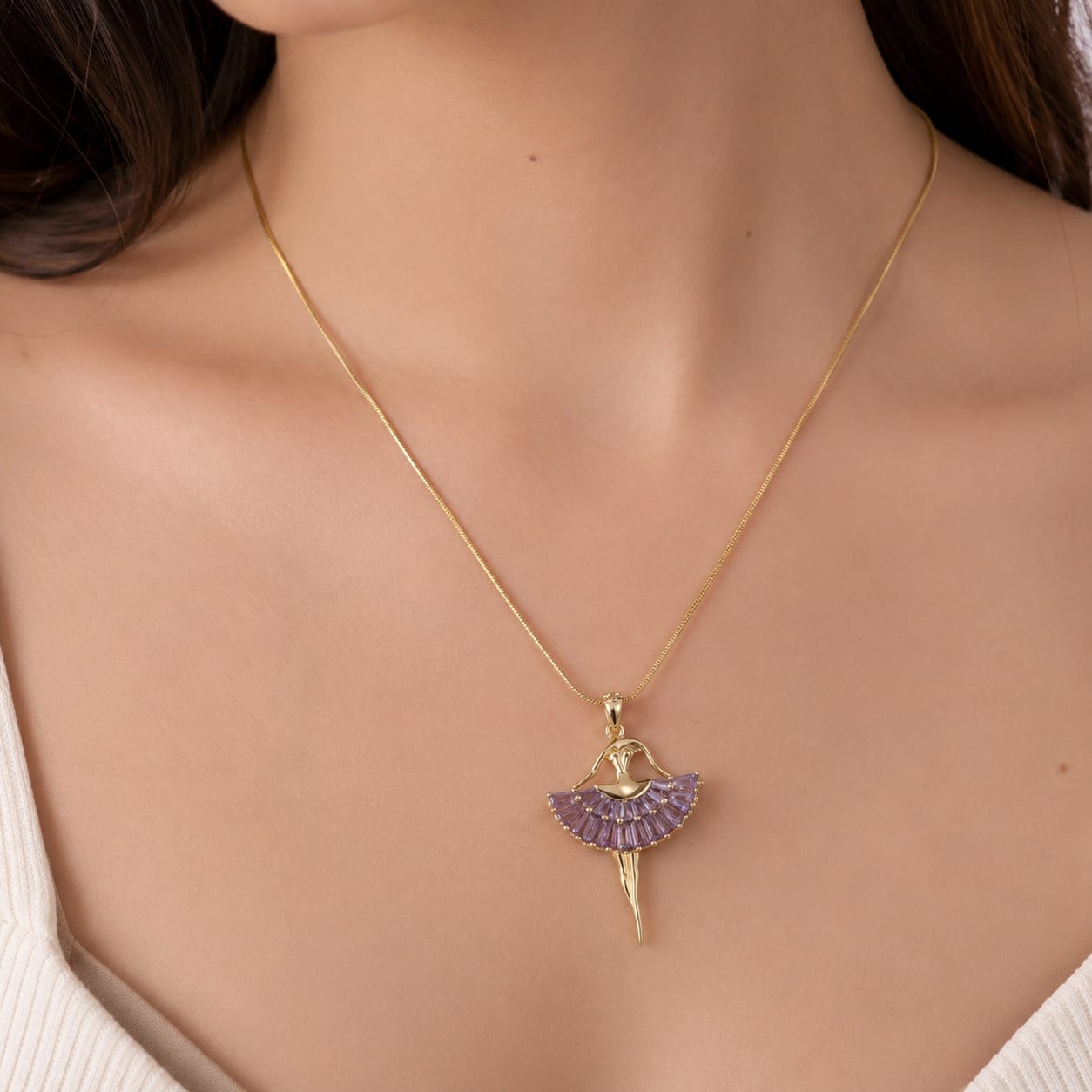 Golden Ballerina Pendant Necklace