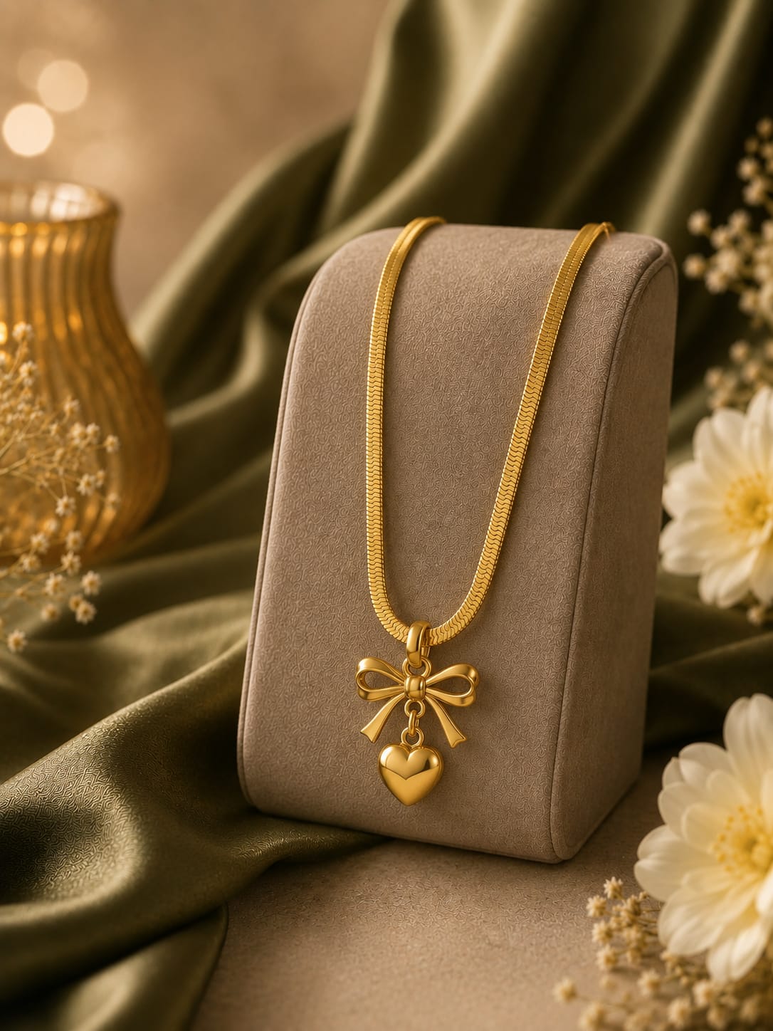 Golden Bow Heart Necklace