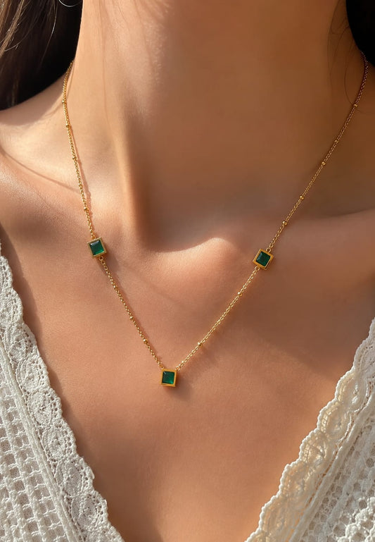 Emerald Charm Gold Necklace
