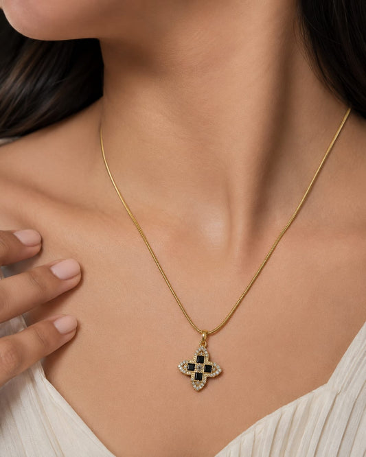 Black Stone Floral Gold Necklace