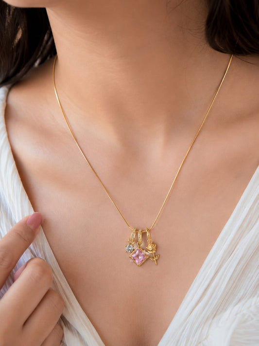 Rose & Gemstone Gold Necklace