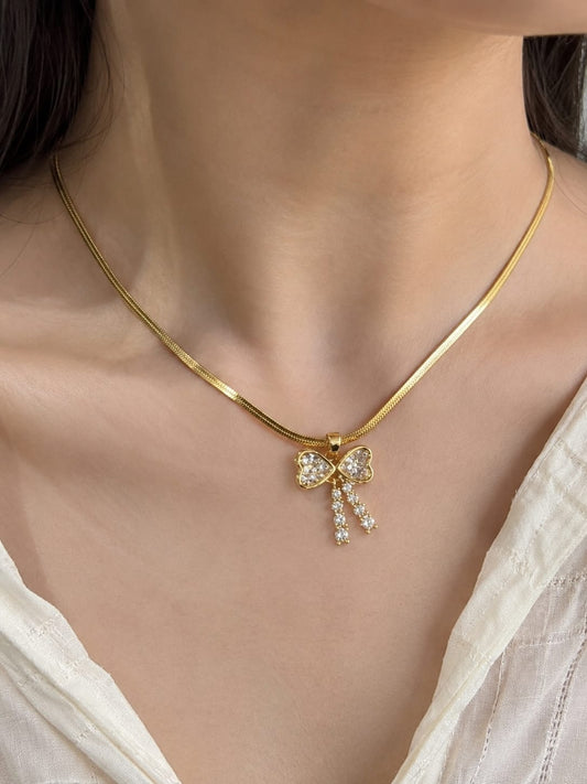 Gemstone Bow Gold Necklace