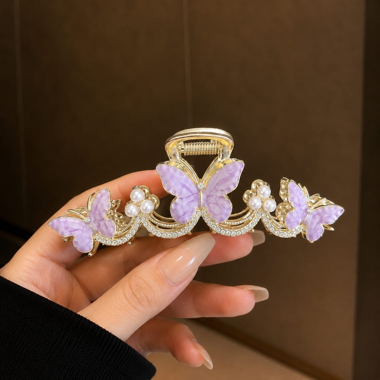 Golden Butterfly Pearl Hair Clip