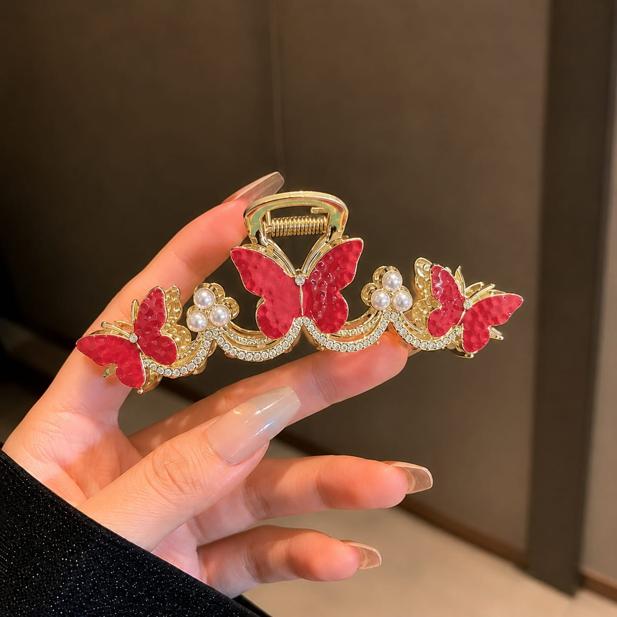 Golden Butterfly Pearl Hair Clip