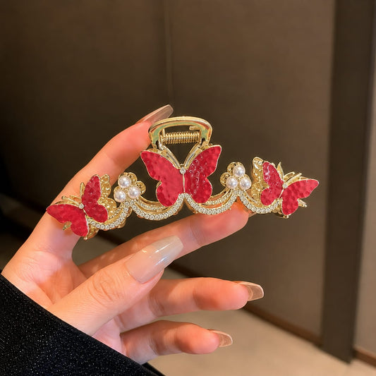 Golden Butterfly Pearl Hair Clip