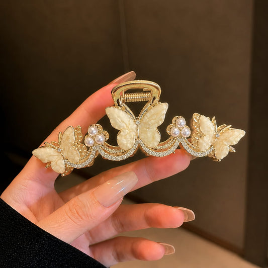 Golden Butterfly Pearl Hair Clip
