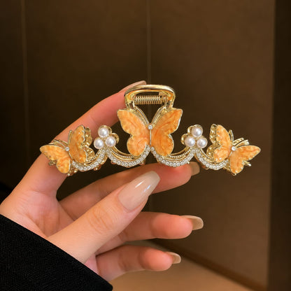 Golden Butterfly Pearl Hair Clip