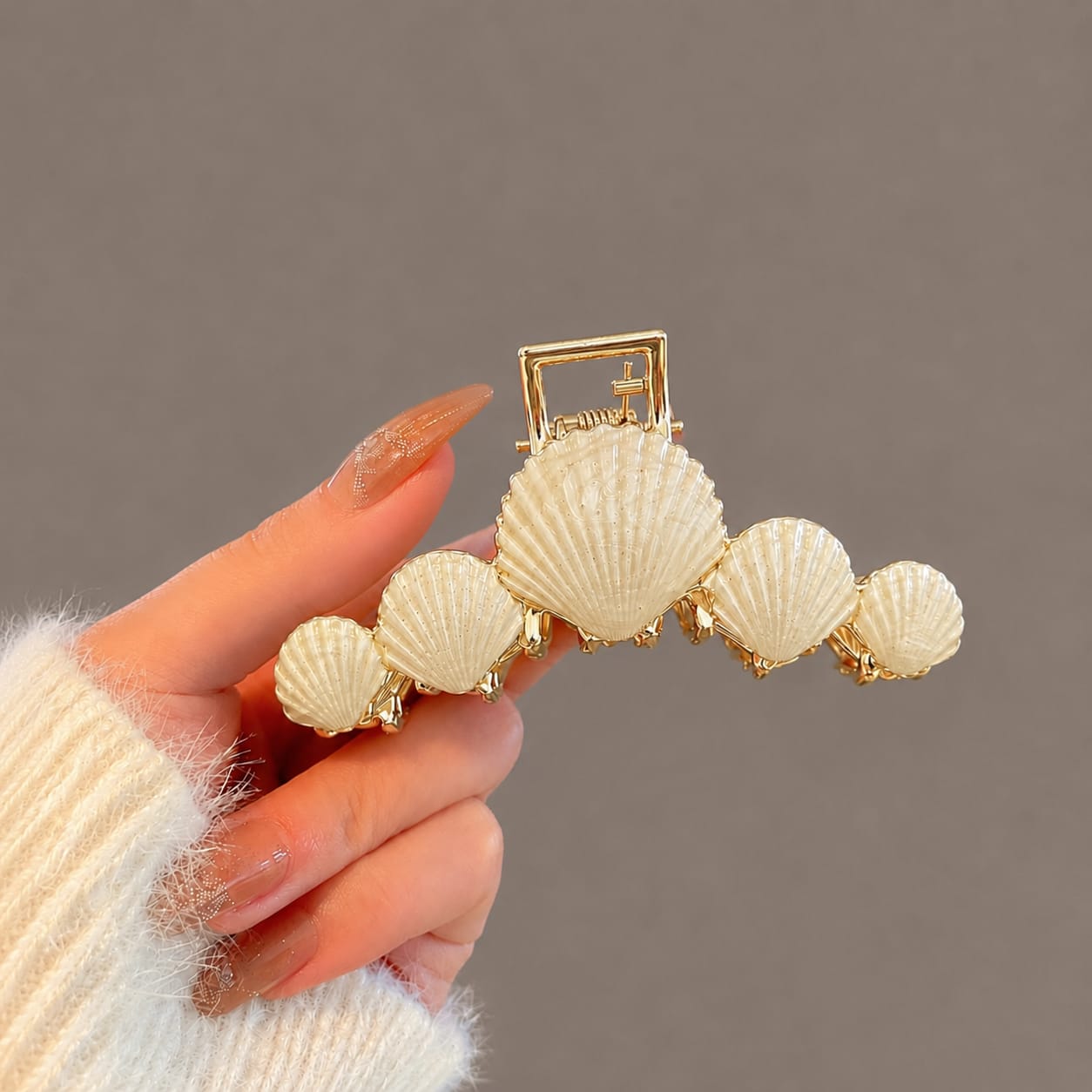 Golden Seashell Pastel Hair Clip