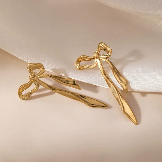 Golden Bow Ribbon Earrings