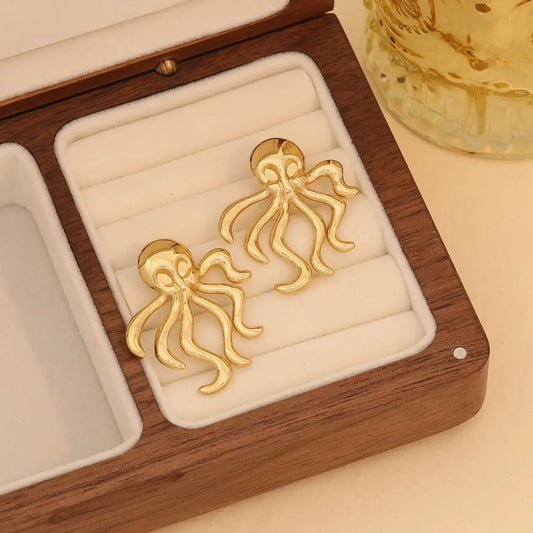 Golden Octopus Charm Earrings