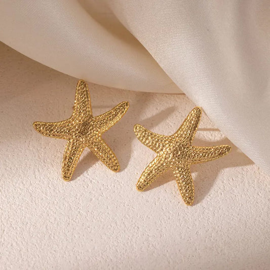 Golden Starfish Textured Earrings