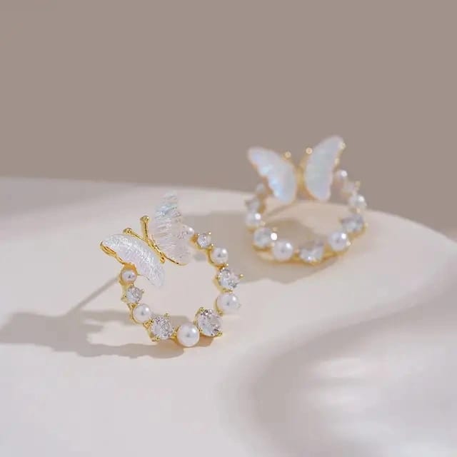 Pearl & Crystal Butterfly Earrings