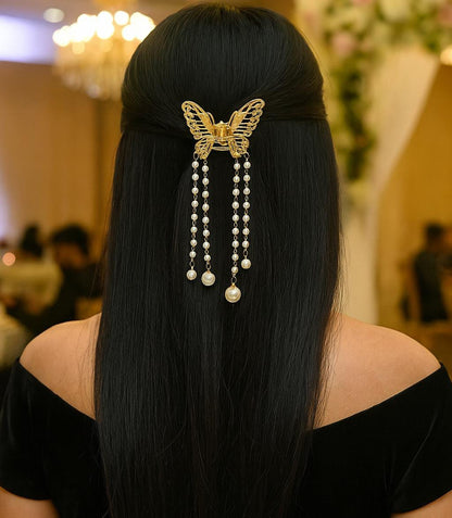 Butterfly Pearl Cascade Hair Clip