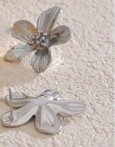 Metal Bloom Studs – Gold & Silver Earrings