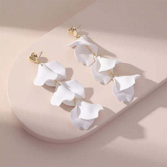 Petal Cascade: White Drop Earrings