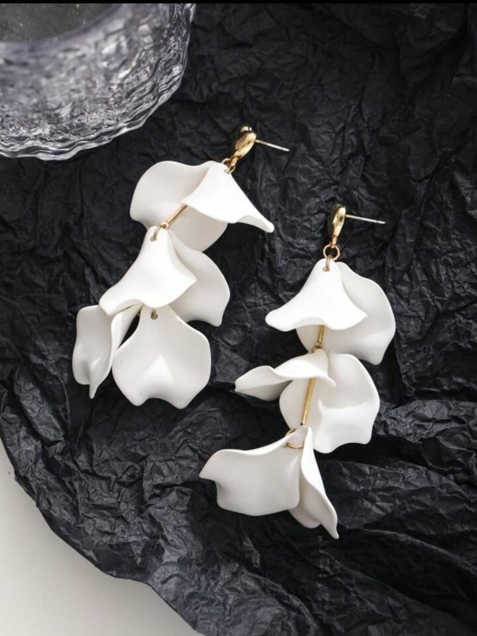 Petal Cascade: White Drop Earrings