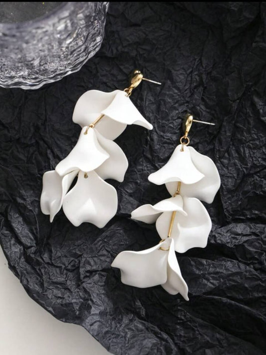 Petal Cascade: White Drop Earrings