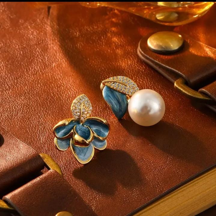 Blue & Pearl Floral Earrings