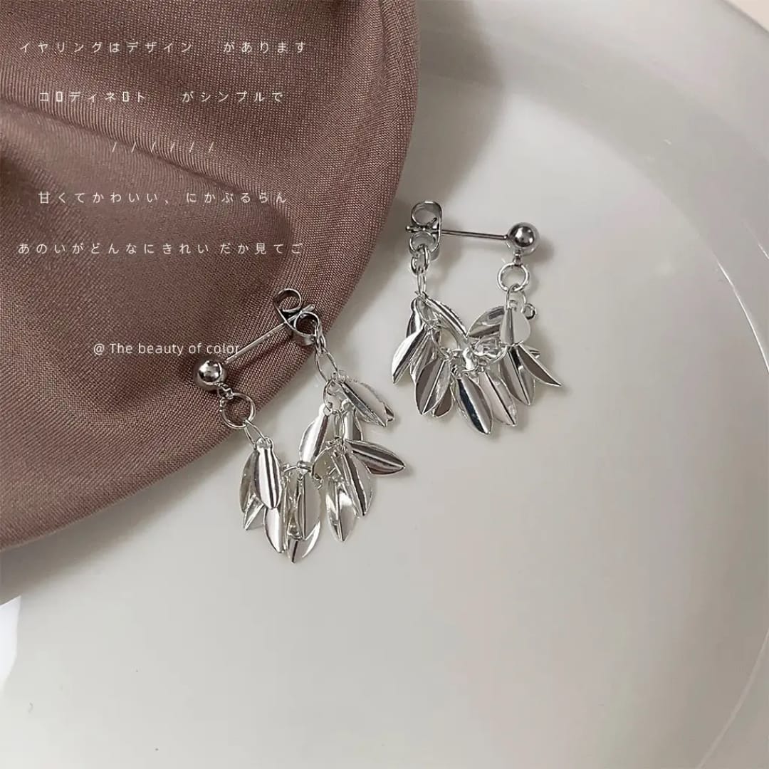 Silver Cascade Leaf Earrings