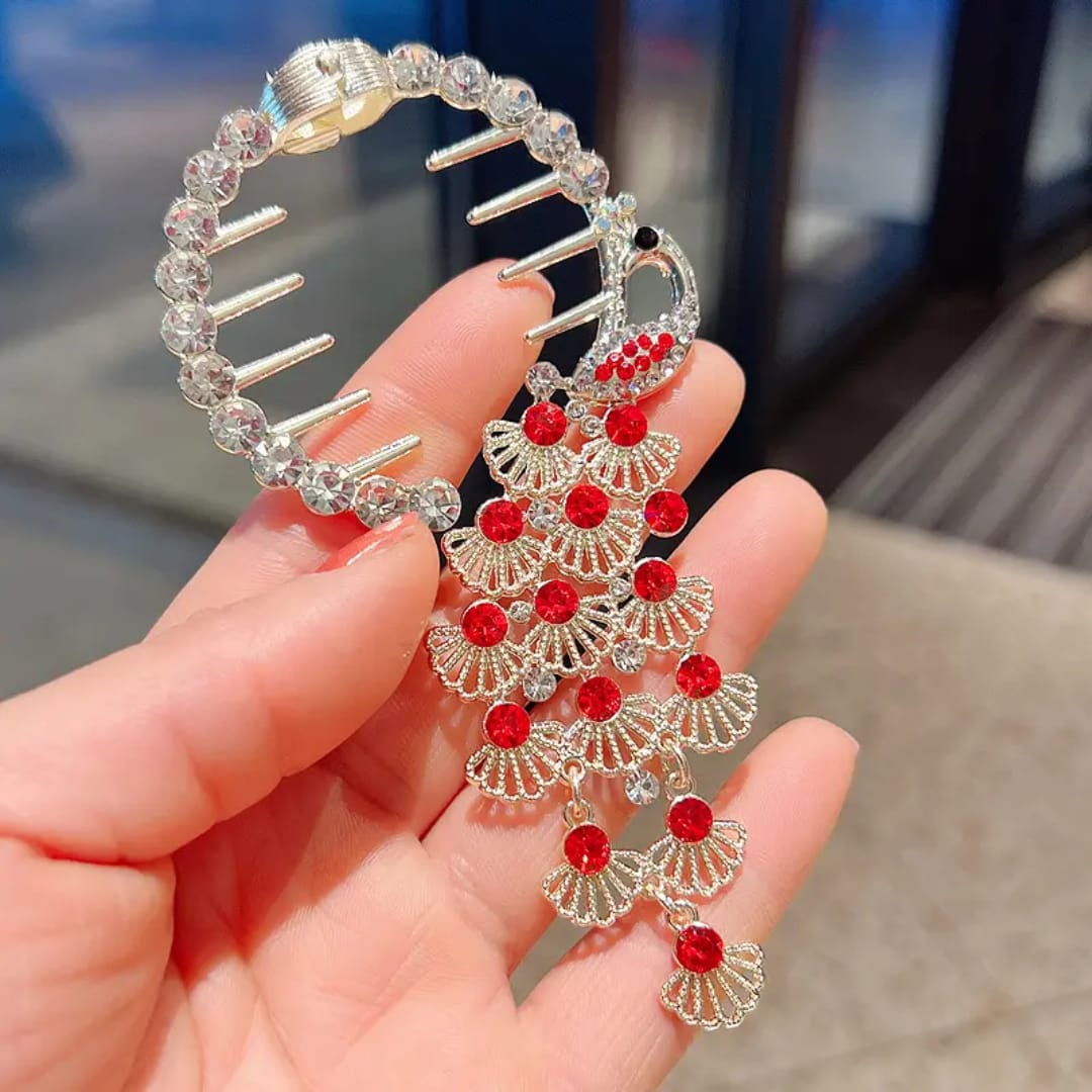 Crimson Cascade Hair Comb Clip