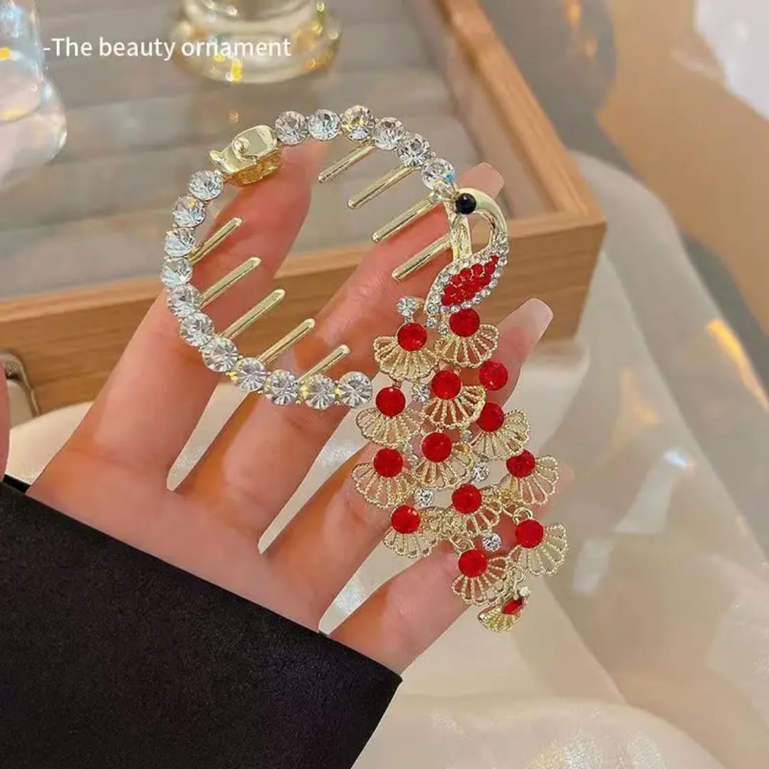 Crimson Cascade Hair Comb Clip