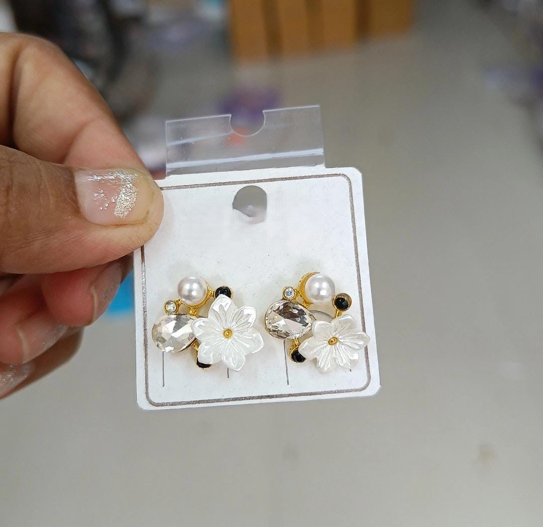Floral Gem Cluster Stud Earrings