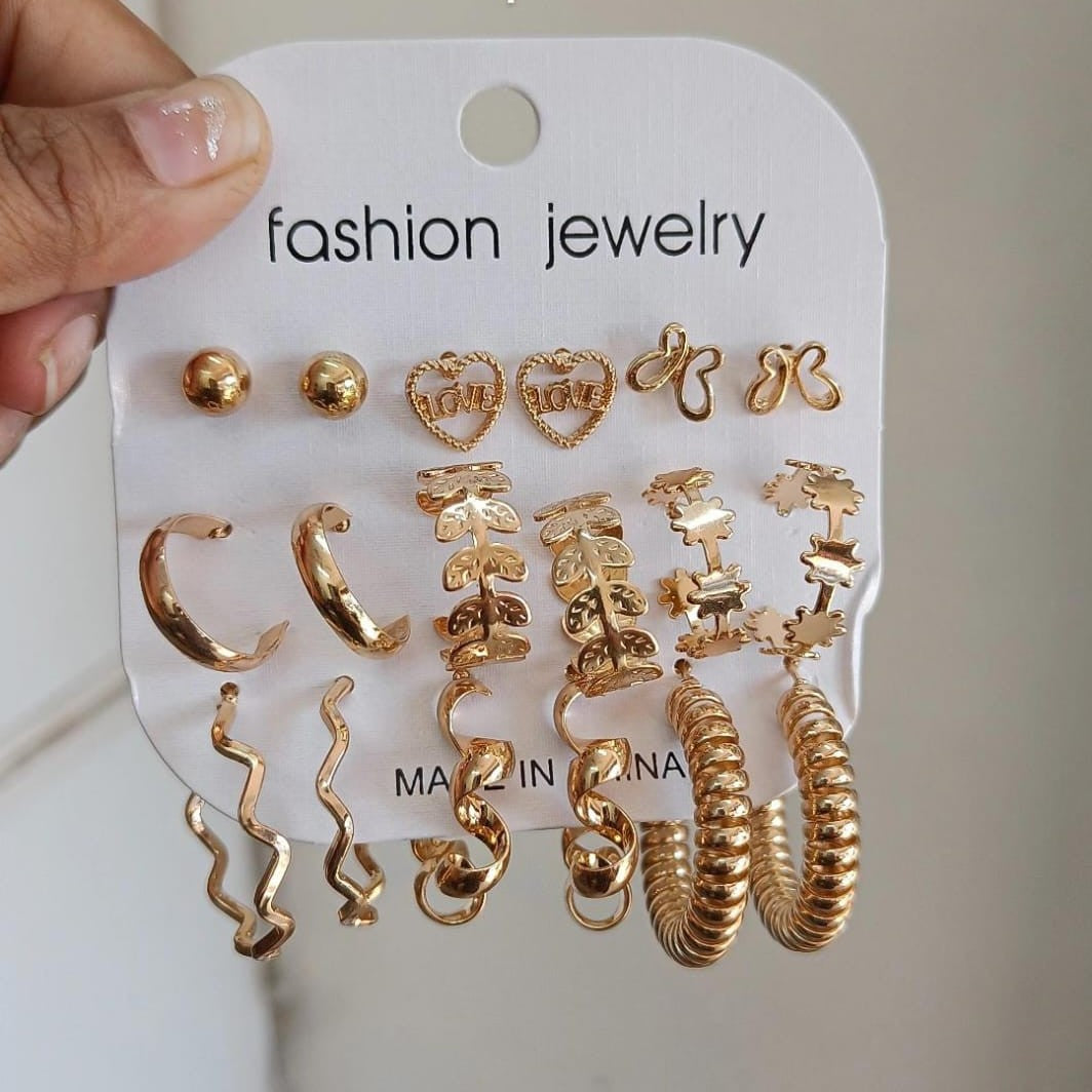 Golden Expressions Earring Set – 9 Pairs