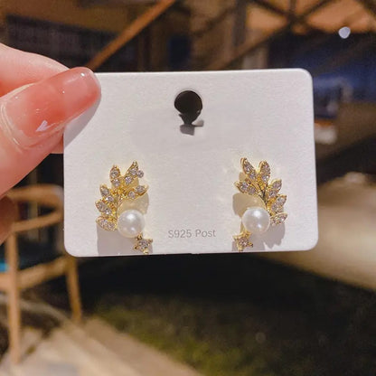 Leaf Pearl Drop Earrings