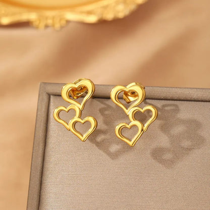 Golden Cascade Heart Earrings