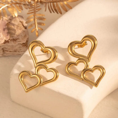 Golden Cascade Heart Earrings