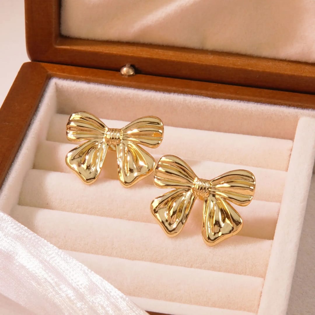 Golden Bow Charm Earrings