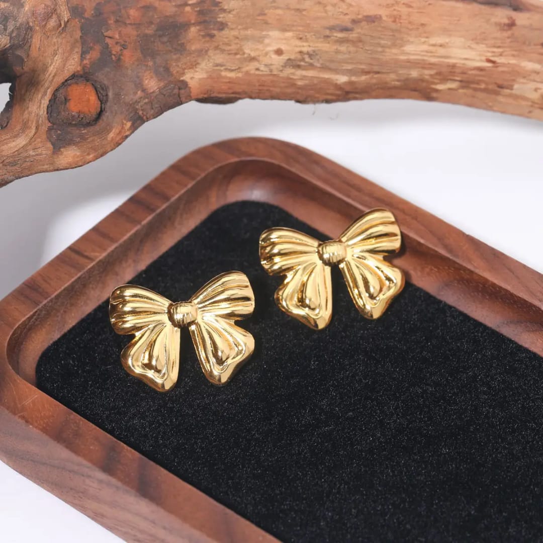Golden Bow Charm Earrings