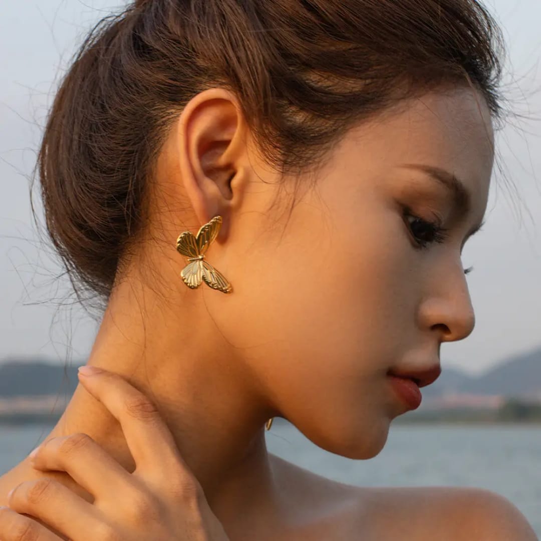 Golden Flutter Butterfly Earrings
