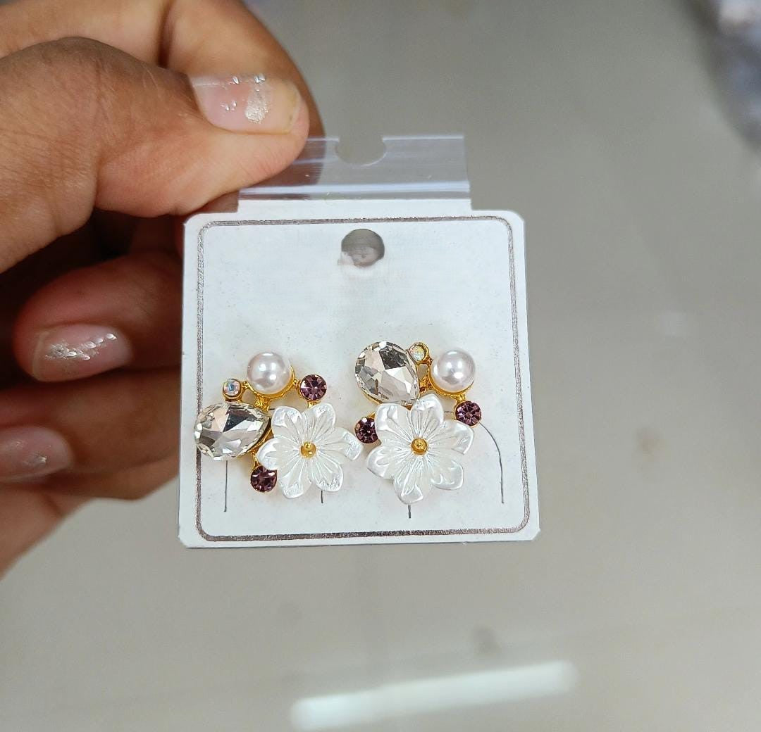 Floral Gem Cluster Stud Earrings